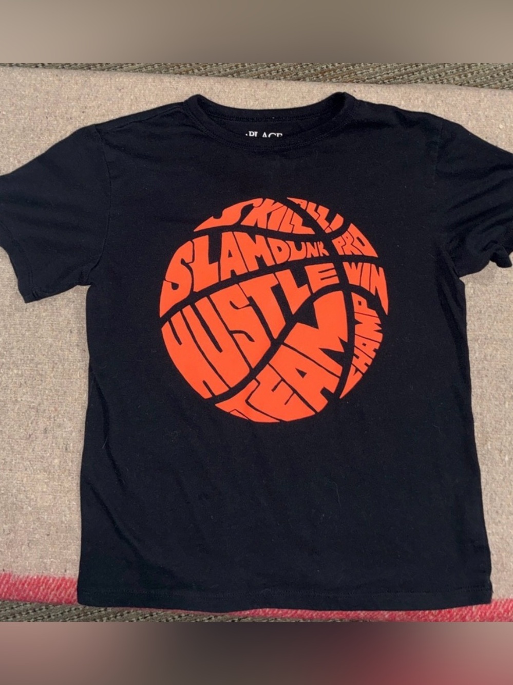 5/$25 Place Black Short Sleeve Tee with Orange Basketball Graphic size 7/8